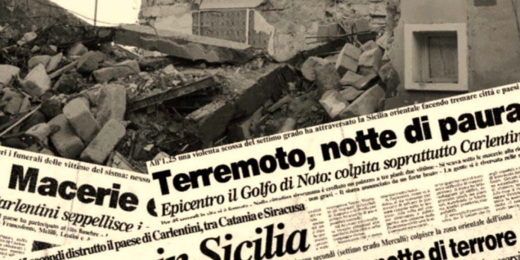 articoli di giornali titolano il disastro fatto dal terremoto del 13 dicembre 1990