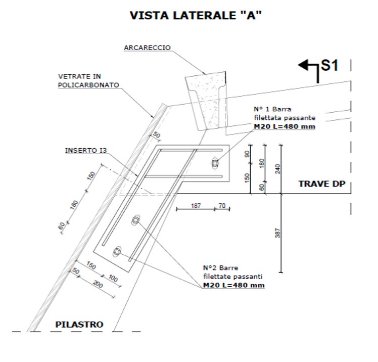 Disegno tecnico di un Arcareccio tipico dei prefabbricati Zingone