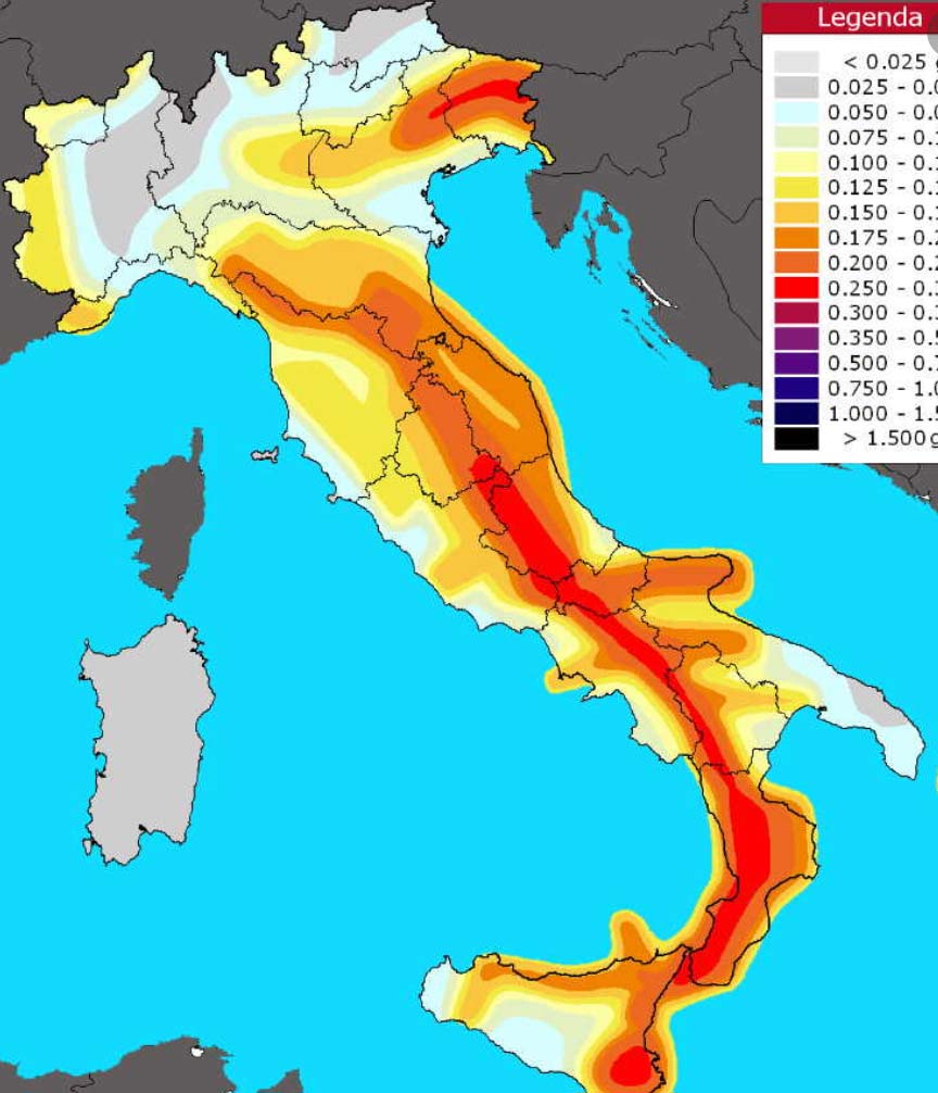 Cartina italiana rappresentante le scosse avvenute nel 2020