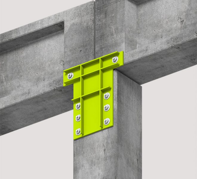 rappresentazione 3D di staffa a T - Fase progettazione intervento antisismico