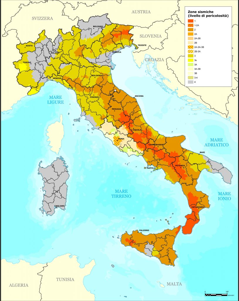 cartina dell'italia con mappa dei sisma 
