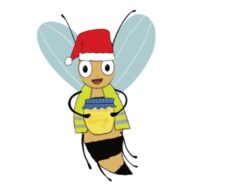 disegno di un'ape con cappello di Natale