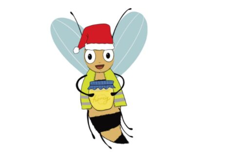 disegno di un'ape con cappello di Natale