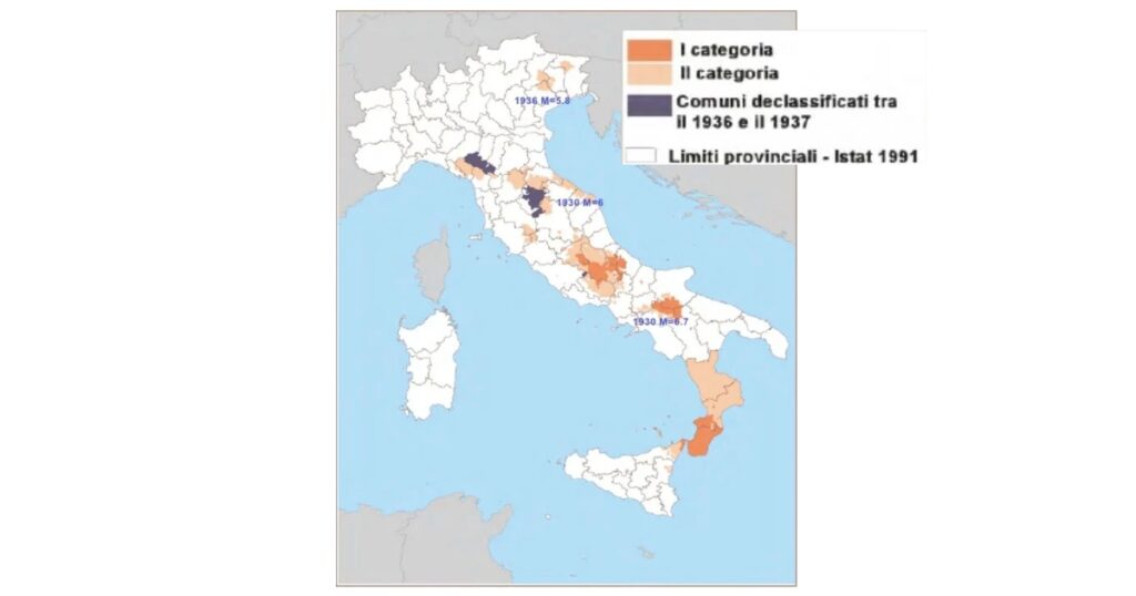 mappa zone sismiche 1937